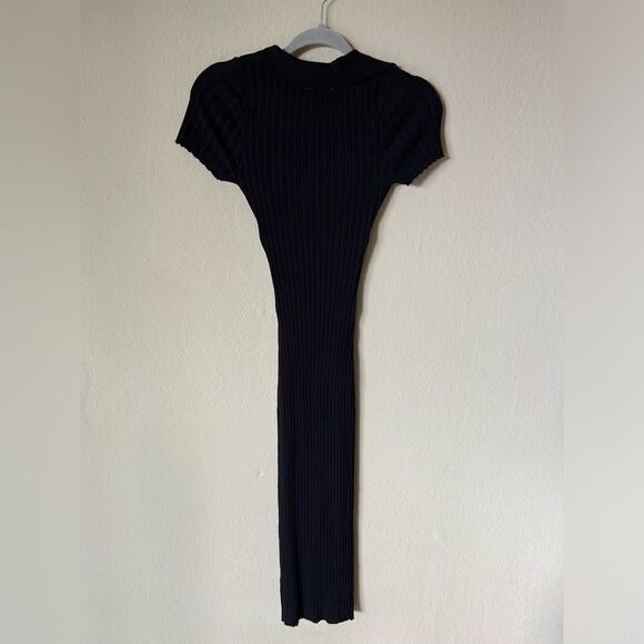 Hera Collection Ribbed Midi Black Sweater Dress Bodycon Short Sleeve Size S - Picture 3 of 7